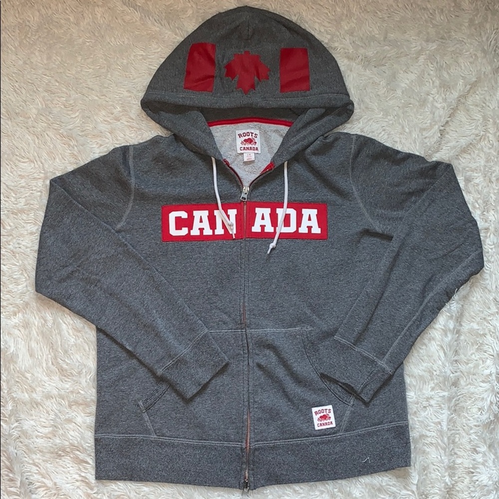 Roots Canada Grey Canadian Flag Zip Up Sweatshirt